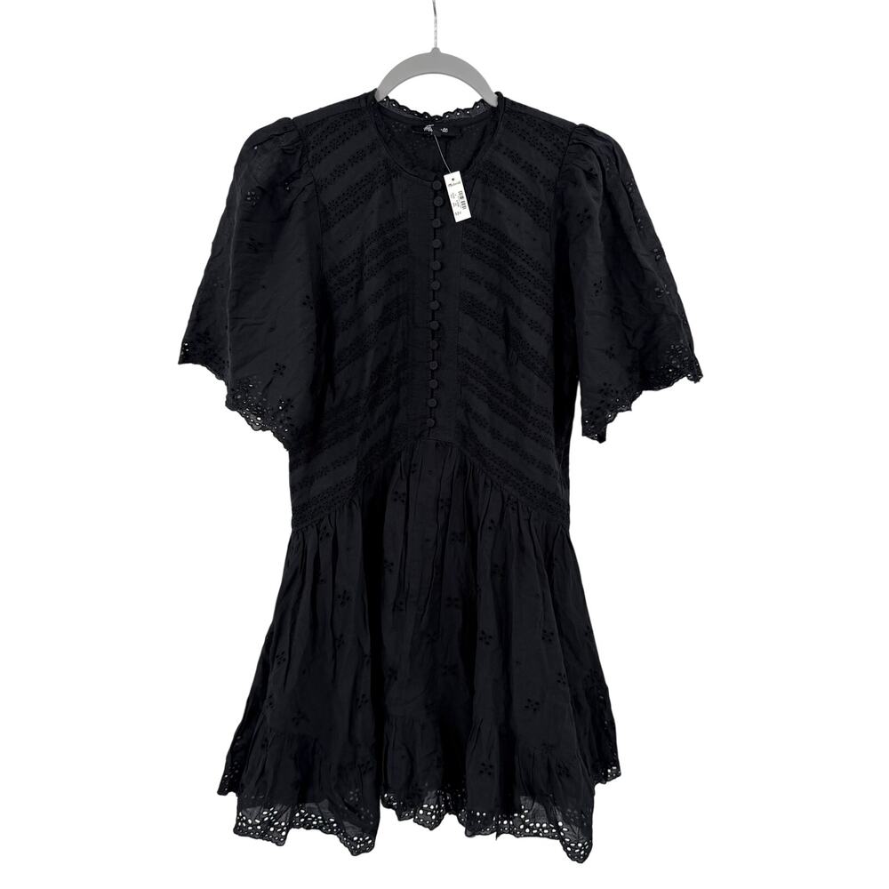 Madewell Eyelet Flutter Sleeve Mini Dress in Cotton Black Size 0 - Picture 3 of 10